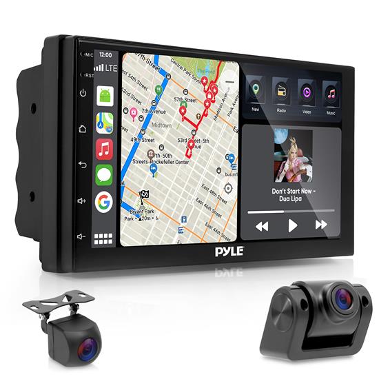 Pyle - PLINEQ7.5 , On the Road , Headunits - Stereo Receivers , 7-inch. Double DIN Car Stereo Receiver with Bluetooth, WIFI/GPS/AM/FM, Car Radio with 1080P HD Touch Screen, Multimedia Player, Carplay, Android Auto,  Front/ Rear DVR Recorder, Dual USB.  2GB RAM, 32GB ROM