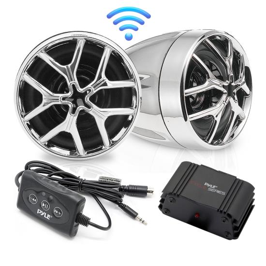 Pyle - UPLMCA51BT , On the Road , Motorcycle and Off-Road Speakers , Bluetooth Weatherproof Speaker & Amplifier System, Water Resistant Amp & Speaker Kit with Wireless Audio Streaming (for Motorcycle, ATV/UTV, Golf Cart, Scooters, Marine Vehicles)
