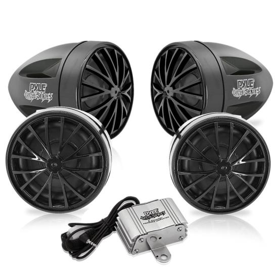 Pyle - AZPLMCA76 , On the Road , Motorcycle and Off-Road Speakers , 800 Watt Weatherproof Motorcycle/ATV/Snowmobile Amplifier System w/Dual Handle-Bar Mount, Speakers & iPod/MP3 Input