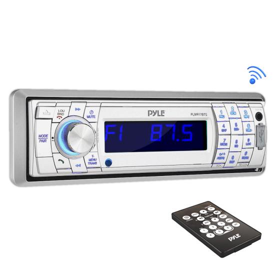 Pyle - PLMR17BTS , Marine and Waterproof , Headunits - Stereo Receivers , Bluetooth Stereo Radio Headunit Receiver, Wireless Streaming & Hands-Free Call Answering, Aux (3.5mm) MP3 Input, USB Flash & SD Card Readers, Remote Control, Single DIN (Silver)