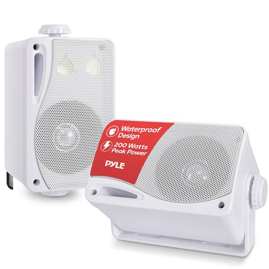 Pyle - PLMR24 , Sound and Recording , Home Speakers , Marine and Waterproof , 3.5'' 200 Watt 3-Way Weather Proof Mini Box Speaker System (White)