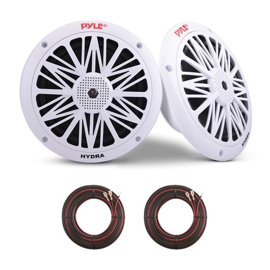 Pyle - PLMR62.5 , On the Road , Vehicle Speakers , Dual 6.5'' Water Resistant Marine Speakers, 2-Way Full Range Stereo Sound, Built-in Tweeters, 200 Watt, White
