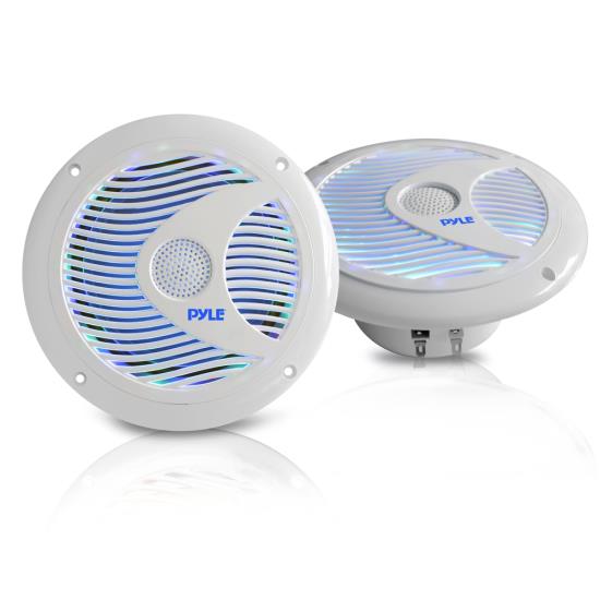 Pyle - UPLMR6LEW , Home and Office , Home Speakers , Sound and Recording , Home Speakers , 6.5'' Waterproof Audio Marine Grade Dual Speakers with Built-in Programmable Multi-Color LED Lights, 150 Watt, White