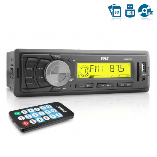 Pyle - PLMR87WB , Marine and Waterproof , Headunits - Stereo Receivers , Marine Stereo Radio Headunit Receiver, Aux (3.5mm) MP3 Input, USB Flash & SD Card Readers, Remote Control, Single DIN (Black)