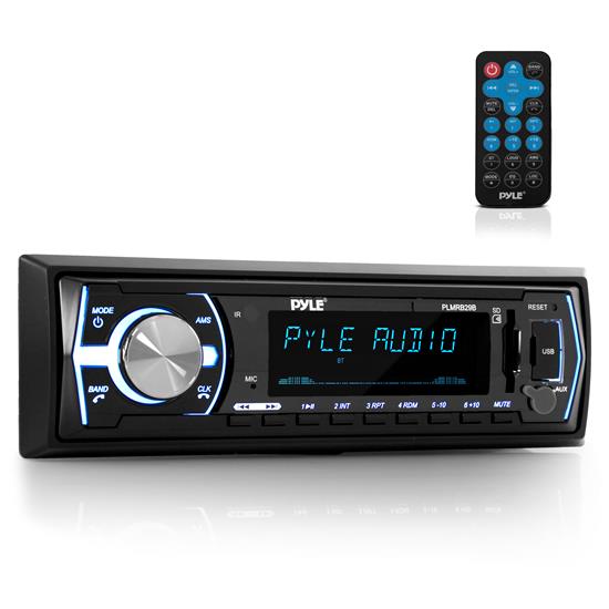 Pyle - PLMRB29B , Marine and Waterproof , Headunits - Stereo Receivers , Bluetooth Marine In-Dash Stereo Receiver, Wireless Music Streaming, Hands-Free Call Answering, MP3 Playback, USB/SD Card Readers, Aux (3.5mm) Input, Remote Control, Single DIN (Black)