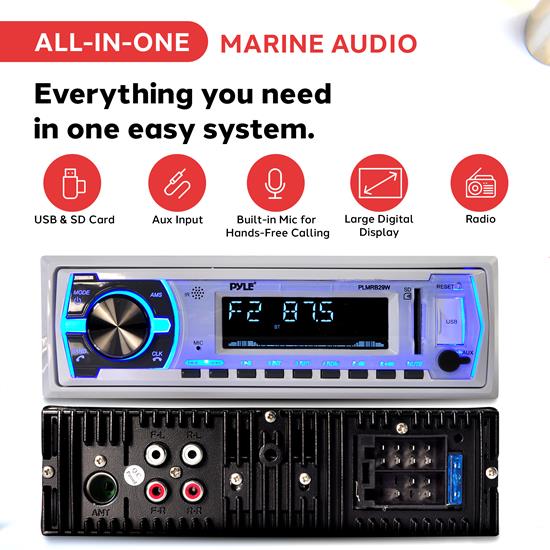 Pyle Marine Receiver, 4x 6.5'' Speakers, Bluetooth Amp, Wire, Antenna, Cover