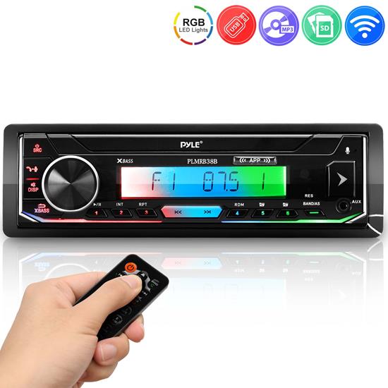 Pyle - PLMRB38B , On the Road , Headunits - Stereo Receivers , Marine Stereo Receiver Power Amplifier - AM/FM/MP3/USB/AUX/SD Card Reader Marine Stereo Receiver, Single DIN, 30 Preset Memory Stations, LCD Display with Remote Control