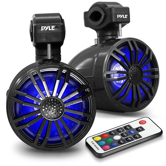 Pyle - PLMRBT33BK , On the Road , Motorcycle and Off-Road Speakers , 3.5’’ 2 Pcs. Waterproof Rated Off-Road Speakers - Compact PowerSport Vehicle Speaker System for Motorcycle or Car  with RGB Lights and Remote Control (Black)