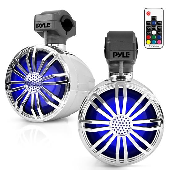 Pyle - PLMRBT33CR.5 , On the Road , Motorcycle and Off-Road Speakers , 3.5’’ 2 Pcs. Waterproof Rated Off-Road Speakers - Compact PowerSport Vehicle Speaker System for Motorcycle or Car  with RGB Lights and Remote Control (Chrome)