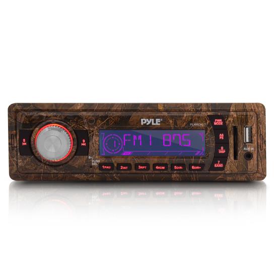 Pyle - PLMRDK17 , On the Road , Headunits - Stereo Receivers , Camo Stereo Radio Headunit Receiver, Aux (3.5mm) MP3 Input, USB Flash & SD Card Readers, Duck Hunting Camouflage Style, Single DIN