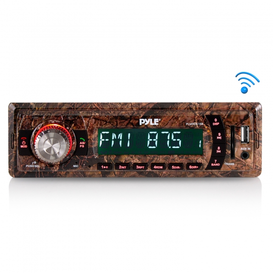 Pyle - PLMRDK18B , On the Road , Headunits - Stereo Receivers , Camo Stereo Radio Headunit Receiver, Bluetooth Wireless Streaming, Hunting Camouflage Style, MP3/USB/SD/AUX/FM Radio, Single DIN