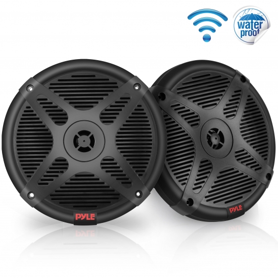 Pyle - PLMRF65MB , On the Road , Vehicle Speakers , Dual 6.5’’ Water-Resistant Bluetooth Marine Speakers, 2-Way Coaxial Full Range Amplified Speaker System with Wireless RF Streaming (600 Watt)