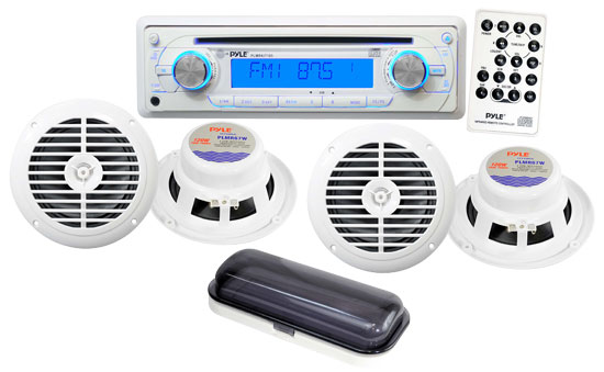 Pyle - PLMRKIT105 , Disc , AM/FM In-Dash Marine CD Player WRRW/MP3 & Splash Proof Radio Cover (White Color)