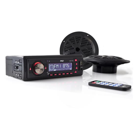 Pyle - PLMRKT12BK , Marine and Waterproof , Receiver & Speaker Kits , Marine In-Dash Stereo Receiver & Speaker Kit, Digital AM/FM Radio System, (2) 5.25’’ Waterproof Speakers, MP3/USB/SD Readers, Aux (3.5mm) Input, Single DIN