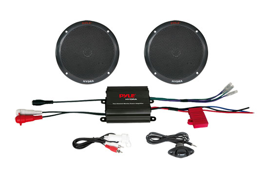 Pyle - PLMRKT2B , Marine and Waterproof , Amplifier & Speaker Kits , 2-Channel 400 Watt Waterproof Micro Marine Amplifier & 6.5'' Speaker System