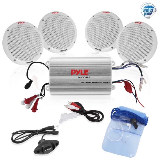 Pyle - PLMRKT4A , Marine and Waterproof , Amplifier & Speaker Kits , 4 Channel Waterproof MP3/ iPod Amplified 6.5'' Marine Speaker System