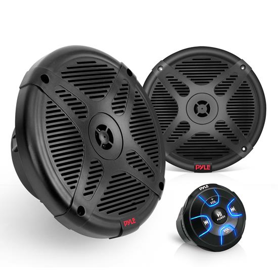 Pyle - PLMRKT8 , On the Road , Vehicle Speakers , Dual 6.5” Water-Resistant Rated Marine Speaker Kit with Amplified Bluetooth Remote Control Receiver for Car, Truck, Boat, 4x4, PowerSport Vehicles