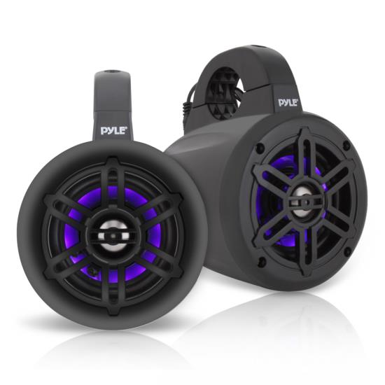 Pyle - PLMRLEWB46B , On the Road , Vehicle Speakers , Waterproof Rated Marine Tower Speakers - Wakeboard Subwoofer Speaker System with Built-in LED Lights (4’' -inch, 300 Watt)