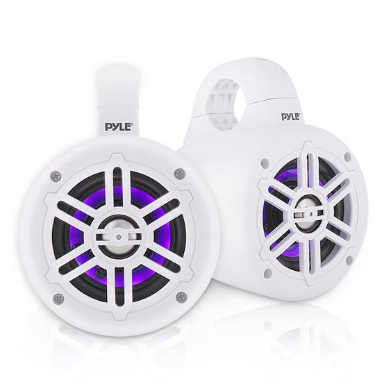 Pyle - PLMRLEWB46W , On the Road , Vehicle Speakers , Waterproof Rated Marine Tower Speakers - Wakeboard Subwoofer Speaker System with Built-in LED Lights (4’' -inch, 300 Watt)