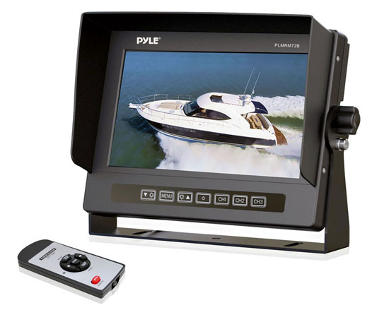 Pyle - PLMRM72B , Marine and Waterproof , Marine Video , Marine Grade Waterproof IPX7 7'' LCD Wide-Screen Monitor with Anti-Glare Shield & Universal Stand (Black Color)