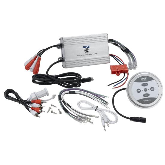 Pyle - PLMRMBT7S , On the Road , Vehicle Amplifiers , 4-Ch. Waterproof Rated Bluetooth Marine Amplifier Kit, Marine Grade Amp, AUX/RCA/MP3 Audio Input (1200 Watt MAX)