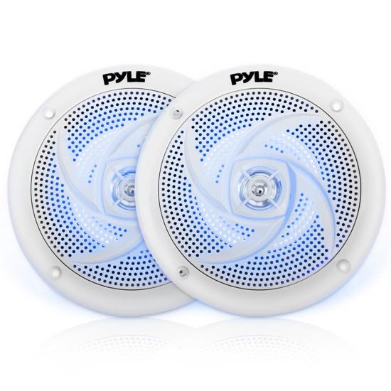Pyle - UPLMRS43WL , On the Road , Vehicle Speakers , Waterproof Rated Marine Speakers, Low-Profile Slim Style Speaker Pair with Built-in LED Lights, 4.0''-inch (100 Watt)