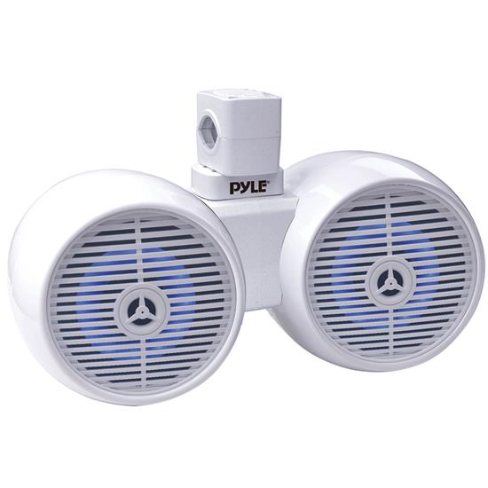 Pyle - PLMRWKBT62WT , On the Road , Motorcycle and Off-Road Speakers , 6.5" Marine Wakeboard Water Resistant Bluetooth Speaker - Dual 2-Way Mini Box Speaker System with Built-in LED Lights, White