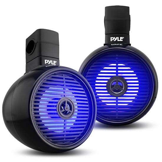 Pyle - PLMRWKBT65BK.5 , On the Road , Motorcycle and Off-Road Speakers , 6.5" Marine Wakeboard Water Resistant Bluetooth Speaker - Single 2-Way Mini Box Speaker System with Built-in LED Lights, Black