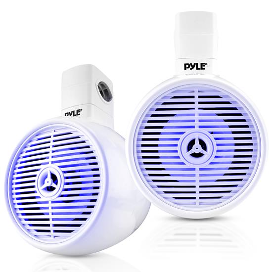 Pyle - PLMRWKBT65WT , On the Road , Motorcycle and Off-Road Speakers , 6.5" Marine Wakeboard Water Resistant Bluetooth Speaker - Single 2-Way Mini Box Speaker System with Built-in LED Lights, White