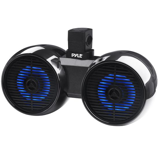 Pyle - PLMRWKBT82BK , On the Road , Motorcycle and Off-Road Speakers , 8" Marine Wakeboard Water Resistant Bluetooth Speaker - Dual 2-Way Mini Box Speaker System with Built-in LED Lights, Black