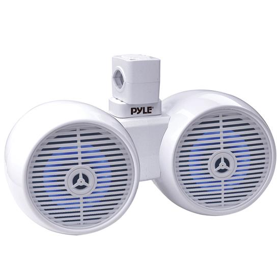 Pyle - PLMRWKBT82WT , On the Road , Motorcycle and Off-Road Speakers , 8" Marine Wakeboard Water Resistant Bluetooth Speaker - Dual 2-Way Mini Box Speaker System with Built-in LED Lights, White