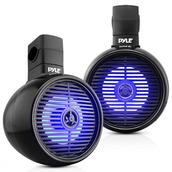 Pyle - PLMRWKBT85BK , On the Road , Motorcycle and Off-Road Speakers , 8" Marine Wakeboard Water Resistant Bluetooth Speaker - Single 2-Way Mini Box Speaker System with Built-in LED Lights, Black