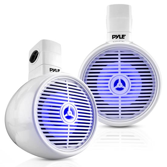 Pyle - PLMRWKBT85WT , On the Road , Motorcycle and Off-Road Speakers , 8" Marine Wakeboard Water Resistant Bluetooth Speaker - Single 2-Way Mini Box Speaker System with Built-in LED Lights, White