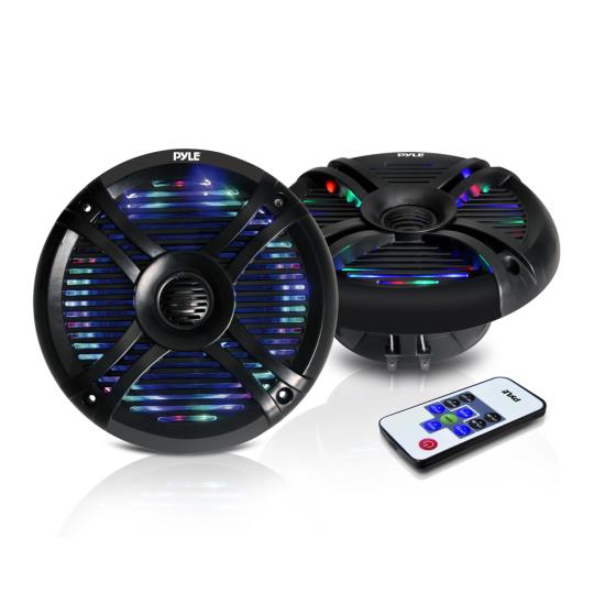 Pyle - PLMRX68LEB , On the Road , Vehicle Speakers , 6.5'' Waterproof Audio Marine Grade Dual Speakers with Built-in Programmable Multi-Color LED Lights, 250 Watt, Black