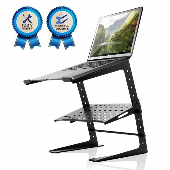 Pyle - UPLPTS26 , Musical Instruments , Mounts - Stands - Holders , Sound and Recording , Mounts - Stands - Holders , Laptop Computer Stand For DJ W/Storage Shelf