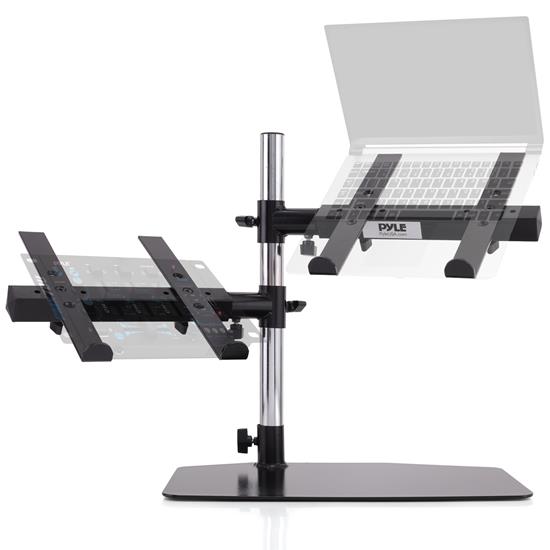Pyle - PLPTS45 , Musical Instruments , Mounts - Stands - Holders , Sound and Recording , Mounts - Stands - Holders , Laptop, Mixer & Studio Equipment Stand Holder Tabletop Mount, Universal Dual Device Placement, Adjustable