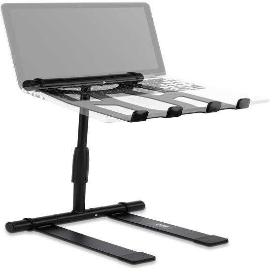 Pyle - PLPTS55 , Musical Instruments , Mounts - Stands - Holders , Sound and Recording , Mounts - Stands - Holders , Universal Foldable DJ Laptop Stand - Professional Portable Telescoping Height Stand with Second Accessory Tray, Handy Carrying Bag Included