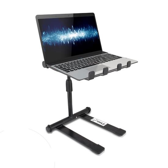 Pyle - PLPTS55 , Musical Instruments , Mounts - Stands - Holders , Sound and Recording , Mounts - Stands - Holders , Universal Foldable DJ Laptop Stand - Professional Portable Telescoping Height Stand with Second Accessory Tray, Handy Carrying Bag Included