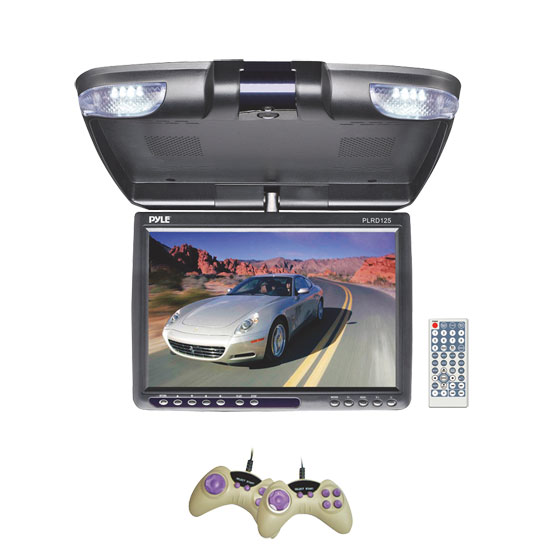 Pyle - PLRD125 , On the Road , Overhead Monitors - Roof Mount , 12.1'' TFT LCD Flip-Down Roof Mount Built-In Multimedia Disc Player w/ FM Modulator/IR Transmitter