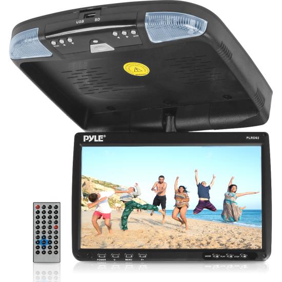 Pyle - PLRD92 , On the Road , Overhead Monitors - Roof Mount , 9'' Flip Down Roof Mount Monitor & Multimedia Disc player with Wireless FM Modulator/ IR Transmitter