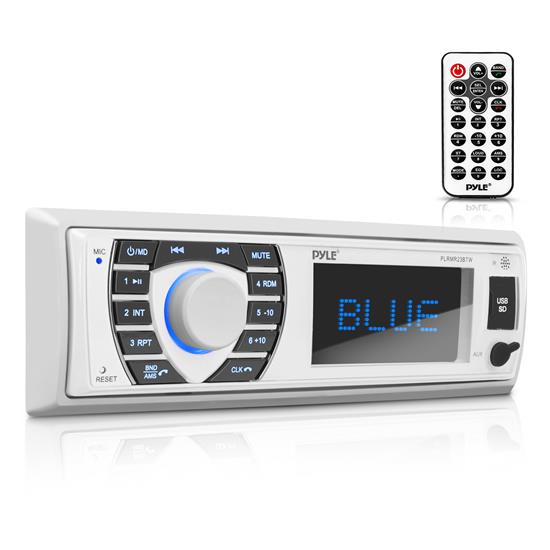 Pyle - PLRMR23BTW , Marine and Waterproof , Headunits - Stereo Receivers , Bluetooth Marine Receiver Stereo, Hands-Free Calling, Wireless Streaming, MP3/USB/SD Readers, AM/FM Radio (White)