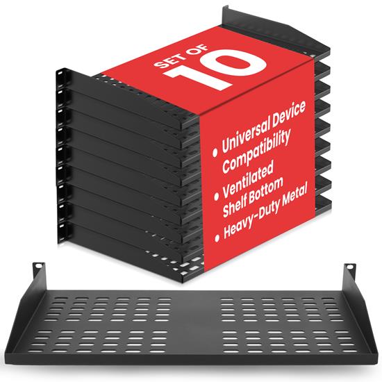 Pyle - PLRSTN14UX10 , Musical Instruments , Mounts - Stands - Holders , Sound and Recording , Mounts - Stands - Holders , 10-Pack 1U Server Rack Shelf - Universal Device Server Rack Mounting Tray