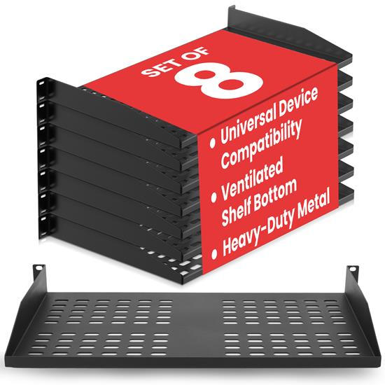 Pyle - PLRSTN14UX8 , Musical Instruments , Mounts - Stands - Holders , Sound and Recording , Mounts - Stands - Holders , 8-Pack 1U Server Rack Shelf - Universal Device Server Rack Mounting Tray