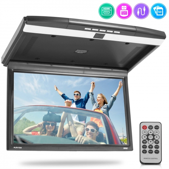 Pyle - PLRV1525 , On the Road , Overhead Monitors - Roof Mount , Vehicle Flip-Down Display Screen - Roof Mount Monitor with 1080p Support, HDMI/USB/ Micro SD/IR/FM Transmitter, AV Input/Output, (15.6’’ -inch Display)