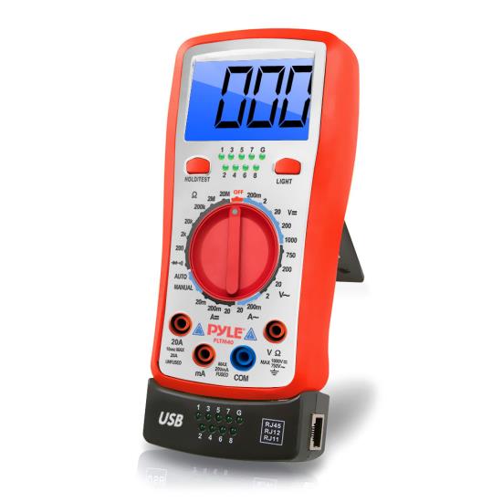 Pyle - UPLTM40 , Tools and Meters , Multimeters - Electrical , Digital Backlit LCD Multimeter, AC, DC, Volt, Current, Resistance, Transistor and Range Measurement with Protective Rubber Case