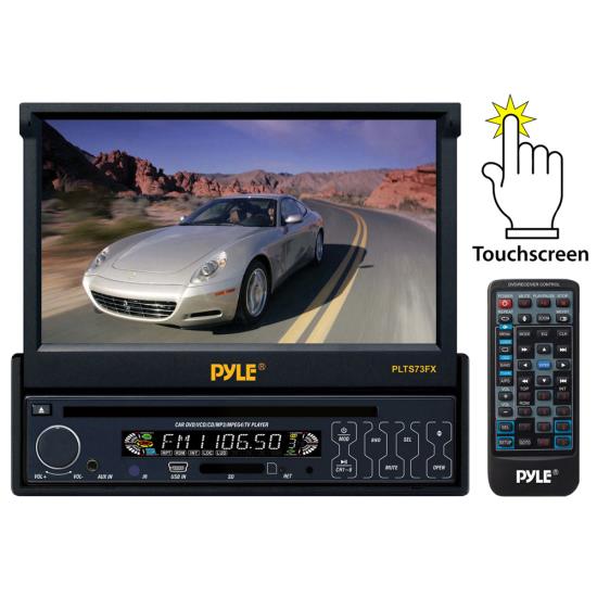 Pyle - UPLTS73FX , On the Road , Headunits - Stereo Receivers , 7'' Single DIN In-Dash Motorized Touch Screen TFT/LCD Monitor w/ Multimedia Disc/MP3/MP4/USB/SD/AM-FM Player