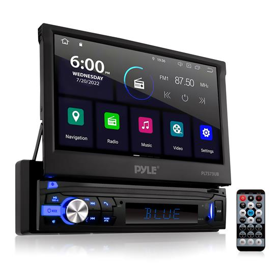 Pyle - PLTS73UB.7 , On the Road , Headunits - Stereo Receivers , Car Stereo Video Receiver with Multimedia Player, BT Wireless Streaming, Hands-Free Talking, Motorized Fold-Out 7’’ Touchscreen Display, MP4/MP3/USB/SD/AM/FM Radio, Single DIN