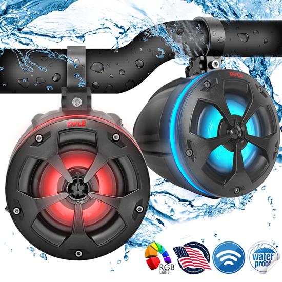 Pyle - PLUTV45BTR.5 , On the Road , Vehicle Speakers , 4’’ Waterproof Rated Off-Road Bluetooth Speakers - 800 Watt Amplified Vehicle Speaker System for ATV, UTV, 4x4, Jeep with RGB Lights & Remote Control