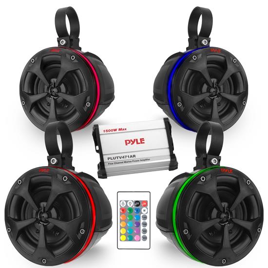 Pyle - PLUTV471AR , On the Road , Vehicle Speakers , 4’’ Waterproof Rated Off-Road Speakers – 800 Watt Compact PowerSport Vehicle Speaker System for ATV, UTV, 4x4, Jeep with RGB Lights & Remote Control (2 Pair)