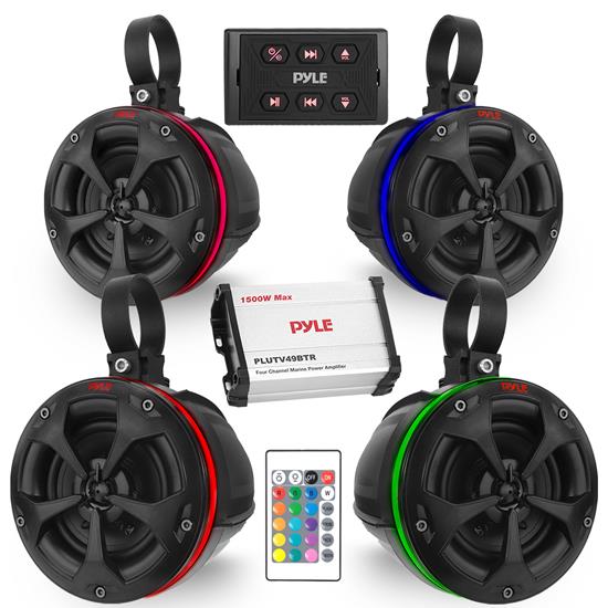 Pyle - PLUTV49BTR , On the Road , Vehicle Speakers , 4’’ Waterproof Rated Off-Road Speakers - 800 Watt Compact PowerSport Vehicle Speaker System for ATV, UTV, 4x4, Jeep with RGB Lights & Remote Control (2 Pair)